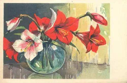 Post card vase colourful flower arrangement