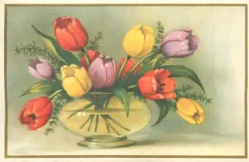 Dutch Postcard tulips colourful floral arrangement