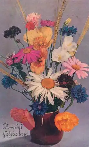 Warm greetings  Dutch Postcard flowers colourful vase arrangement