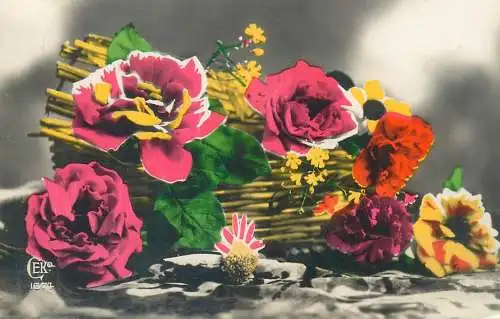 Dutch Postcard roses flowers colourful bouquet