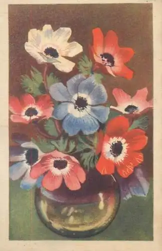 Postcard vase floral arrangement colourful bouquet