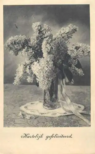 Heartily Greetings Post card lilac vase floral arrangement