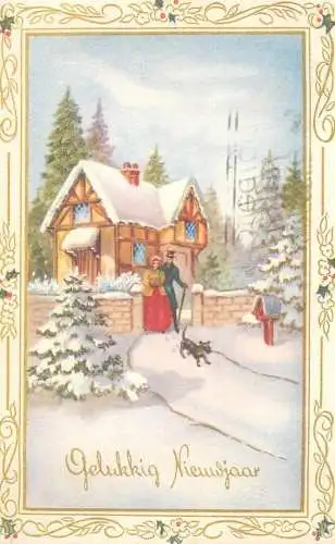 New Year greetings Post card Netherlands Hilversum 1954 illustration