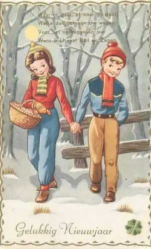 Happy New Year Dutch Postcard illustration