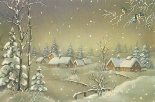 New Year greetings snowy winter day illustration Post card
