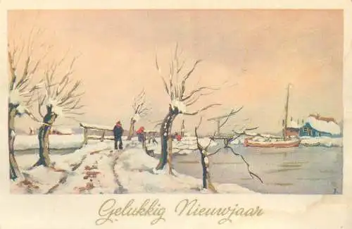 Post card New Year greetings winter day illustration