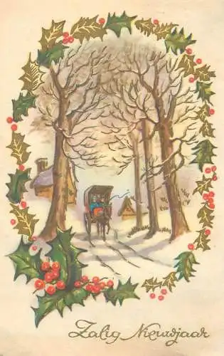 Postcard New Year greetings winter season illustration