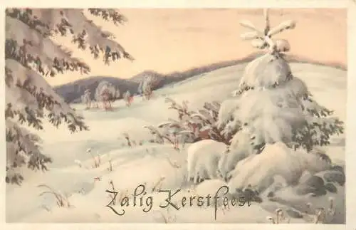 Postcard Christmas greetings snow-covered landscape picturesque winter scenery