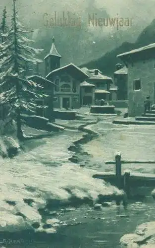 Postcard New Year greetings winter night