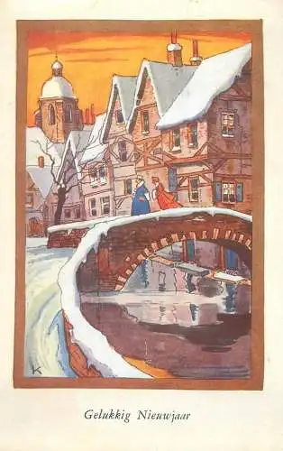Happy New Year Netherlands Postcard cityscape illustration