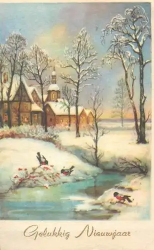 Happy New Year Postcard illustration greetings winter day