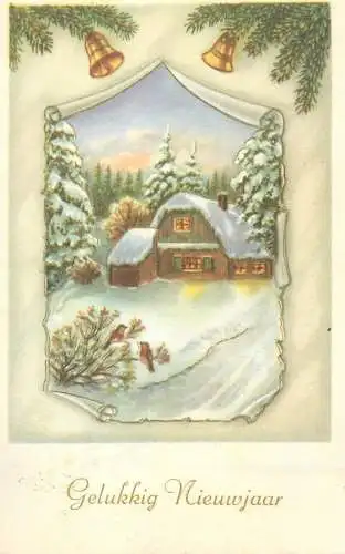 Postcard Happy New Year greetings winter day bells