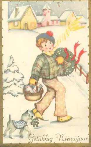 illustration Postcard New Year greetings snowy winter day