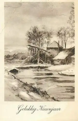 Winter Holidays greetings Postcard countryside scenery