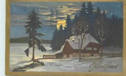 Christmas greetings Postcard winter night moonlight atmosphere