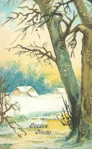 Postcard winter night picturesque snow-covered natural landscape illustration
