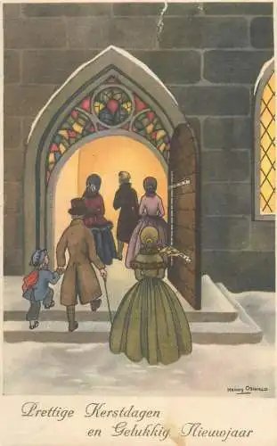Winter Holidays greetings Postcard Henny Oswald signed illustration drawing