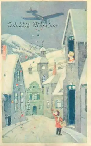 New Year greetings Post card winter day illustration