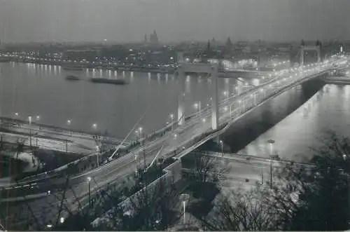Postcard Hungary Budapest Elisabeth Bridge aerial view cityscape nocturnal aspect