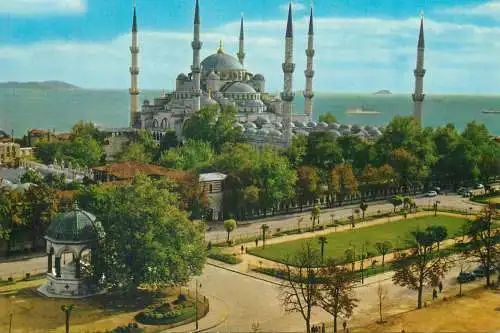 Postcard Turkey Istanbul Blue Mosque and German fountain