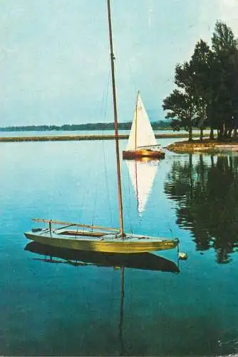 Postcard Hungary Greetings from Balaton lake sailing types