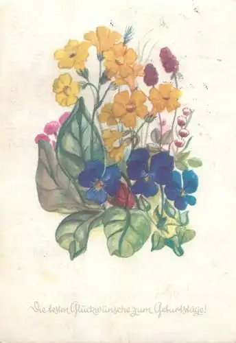 Birthday greetings Postcard colourful wild flowers bouquet