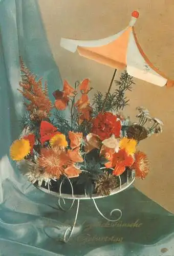 Birthday best wishes greetings Postcard colourful floral arrangement