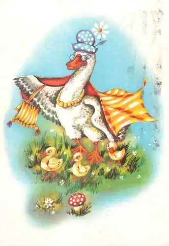 Funny comic Postcard mama goose with her babies