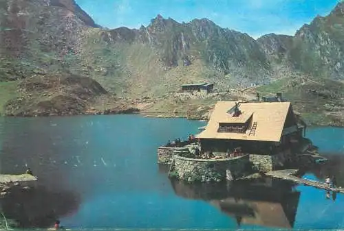 Postcard Romania vedere Muntii Fagaras lacul si cabana Balea