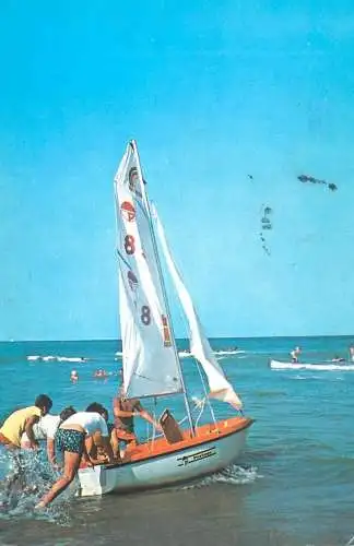Postcard Romania vedere Mangalia Nord Neptun velier sport nautic 1973
