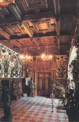 Postcard Romania vedere Sinaia interior muzeul Peles sala de arme