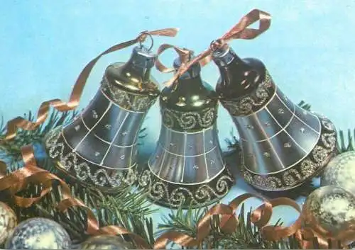 Winter Holidays greetings Postcard bells globes decorative ornaments