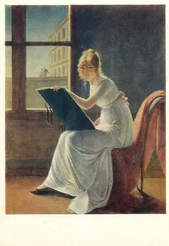 Metropolitan Museum Moscow Soviet Fine Art Painting Postcard woman drawing portrait