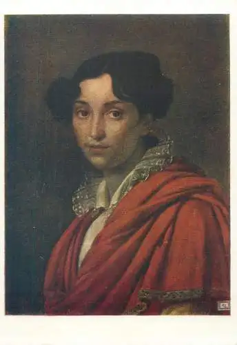 Metropolitan Museum Moscow Soviet Fine Art Painting Postcard Russia woman portrait red