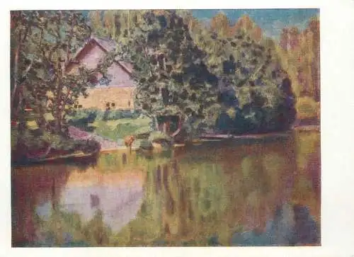 Metropolitan Museum Moscow Soviet Fine Art Painting Postcard Russia lake and house landscape