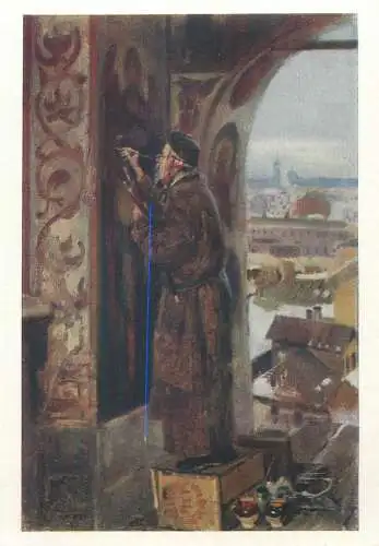 Metropolitan Museum Moscow Soviet Fine Art Painting Postcard Russia monk painting church