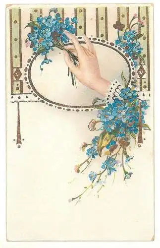 Blumen Buch Vergiss mein nicht / Forget me not flowers repro best wishes greetings postcard