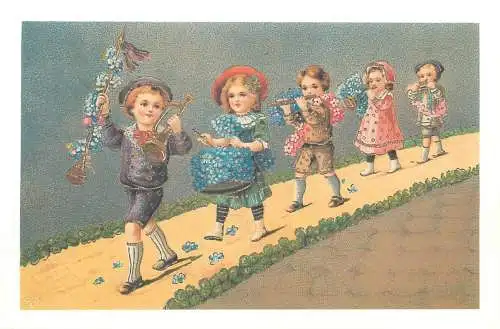 Blumen Buch Vergiss mein nicht / Forget me not flowers repro best wishes greetings postcard band