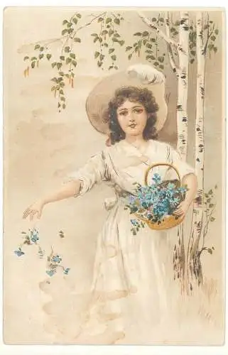 Blumen Buch Vergiss mein nicht / Forget me not flowers repro best wishes greetings postcard