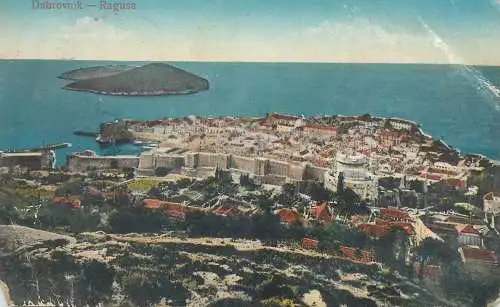 Postcard Croatia Dubrovnik coast fort scene