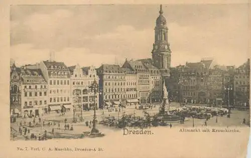 Postcard Germany Dresden clocktower center square