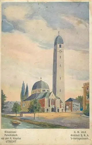 Postcard Netherlands Utrecht Nieuwbouw parochial church clocktower