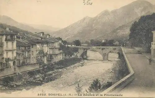 France Postcard cpa Sospel La Bevera et la Promenade