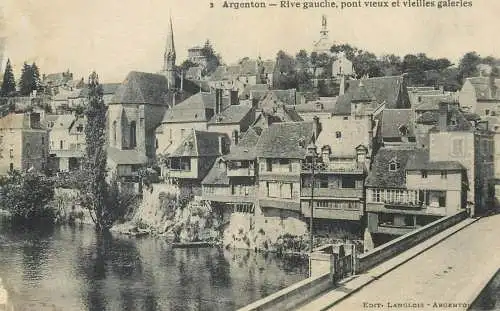 France Postcard cpa Argenton Rive gauche, pont vieux et vieilles galeries