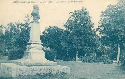 France Postcard cpa Audenge Jardin Public Monument E. de Boissieres