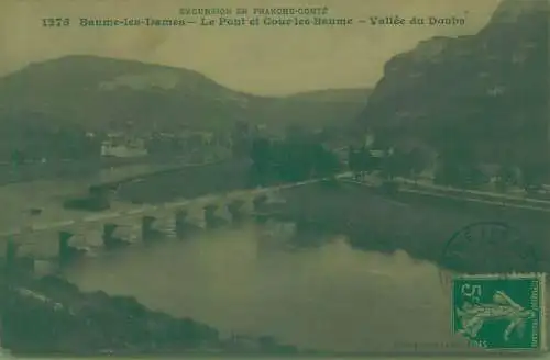France Postcard cpa Vallee du Doubs Baume-les-Dames Pont et Cour-les-Baumes