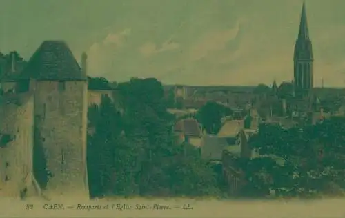 France Postcard cpa Caen Remparts er l'Eglise Saint-Pierre