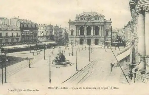 cpa France Postcard Montpellier Place de la Comedie et Grand Theatre