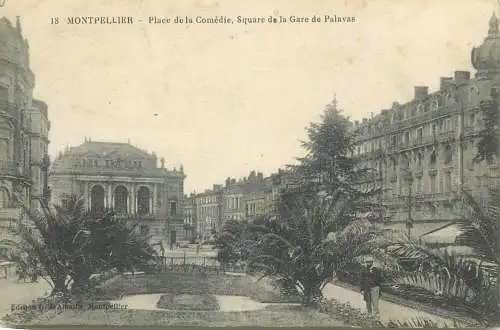 cpa France Postcard Montpellier Place de la Comedie Place de La Gare Plavas