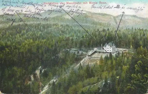Postcard Italy endstation der Mendlbahn mit Monte Roen